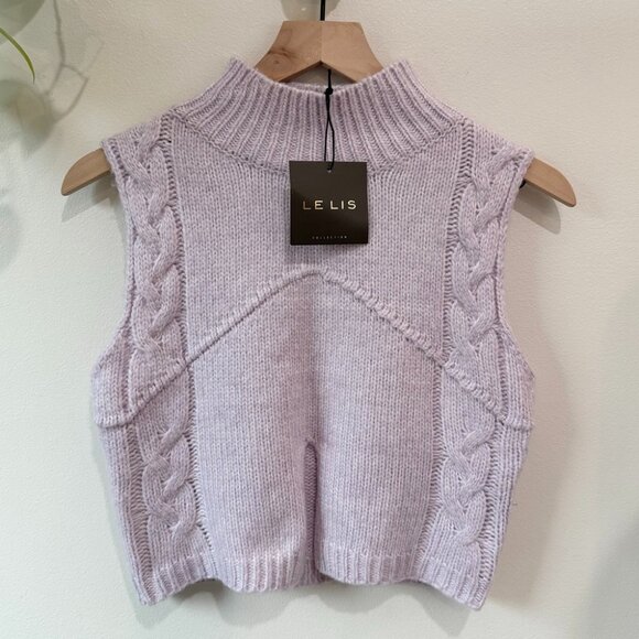 Le Lis Sweaters - LE LIS Lavender Cable Knit Cropped Sweater Vest Mock Neck Size S NWT